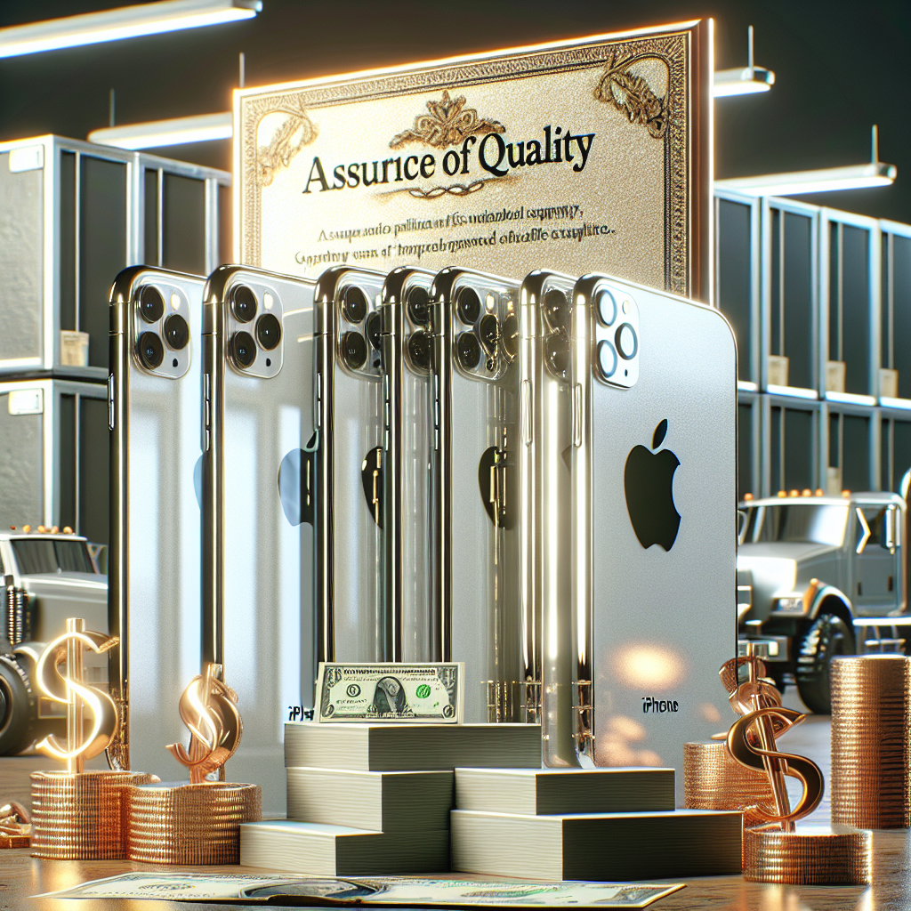 Multiple iPhones displayed with luxury and financial symbols, highlighting quality and reliable wholesale suppliers.