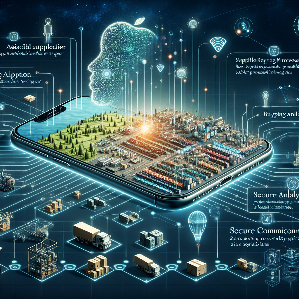An engaging illustration for an informative article on how to select a reliable supplier of new iPhones in the year 2026 for beneficial purchases. The image should represent a futuristic digital landscape with AI-assisted buying processes, shopping analytics, and secure communication networks for supplier selection. Also, include elements that signify the key aspects of a potential supplier such as a storehouse full of iPhones and delivery vehicles. Blend in some technological elements to indicate advanced purchasing methods in a not-so-distant future. Note: Be sure to not use any copyrighted logos or brand names in the illustration.