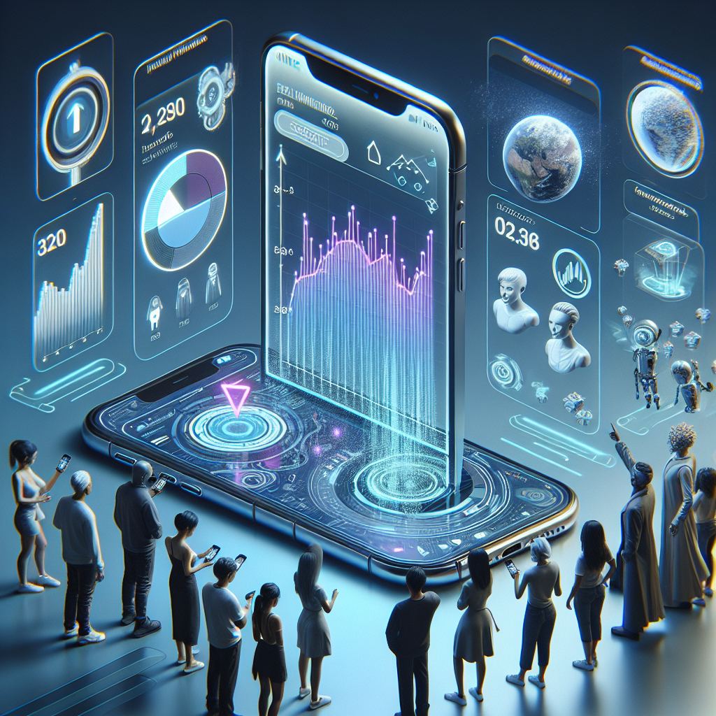 Футуристический iPhone 2026 с голографическими аналитическими данными и