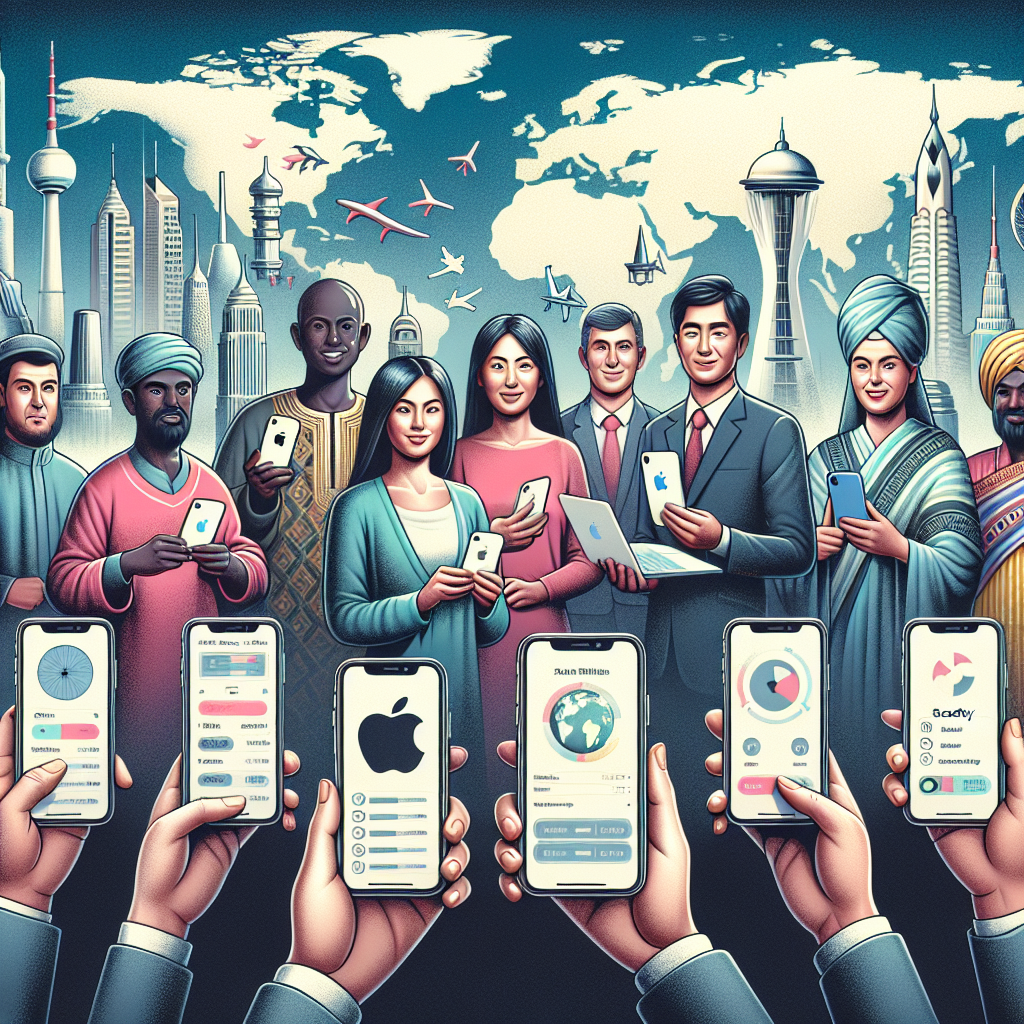 An image depicting a detailed guide on selling iPhones profitably and securely in different regions, considering all the unique features and conditions. The scene includes various iconic regional landscapes in the background with a diverse group of people - a Caucasian woman, a Black man, a South Asian woman and a Hispanic man - each holding an iPhone, showing its key features. Prominently displayed are several safety measures, such as secure payment methods and transaction procedures, along with the Apple logo subtly placed in the scene.