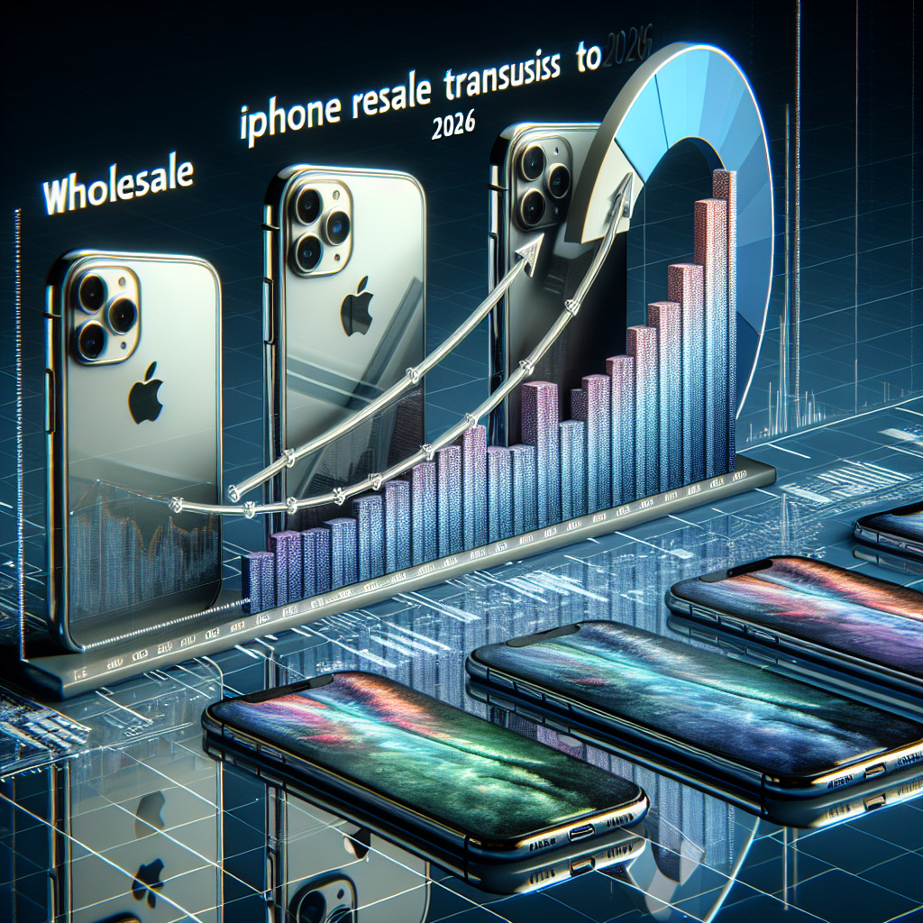 3D infographic showing rising trends in iPhone resale and wholesale markets growth until 2026.