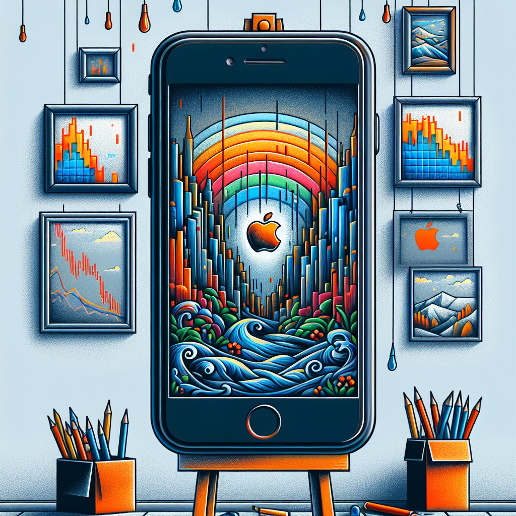 Digital artwork of an iPhone with colorful charts and Apple logo, symbolizing strong sales despite 2026's poor economy.