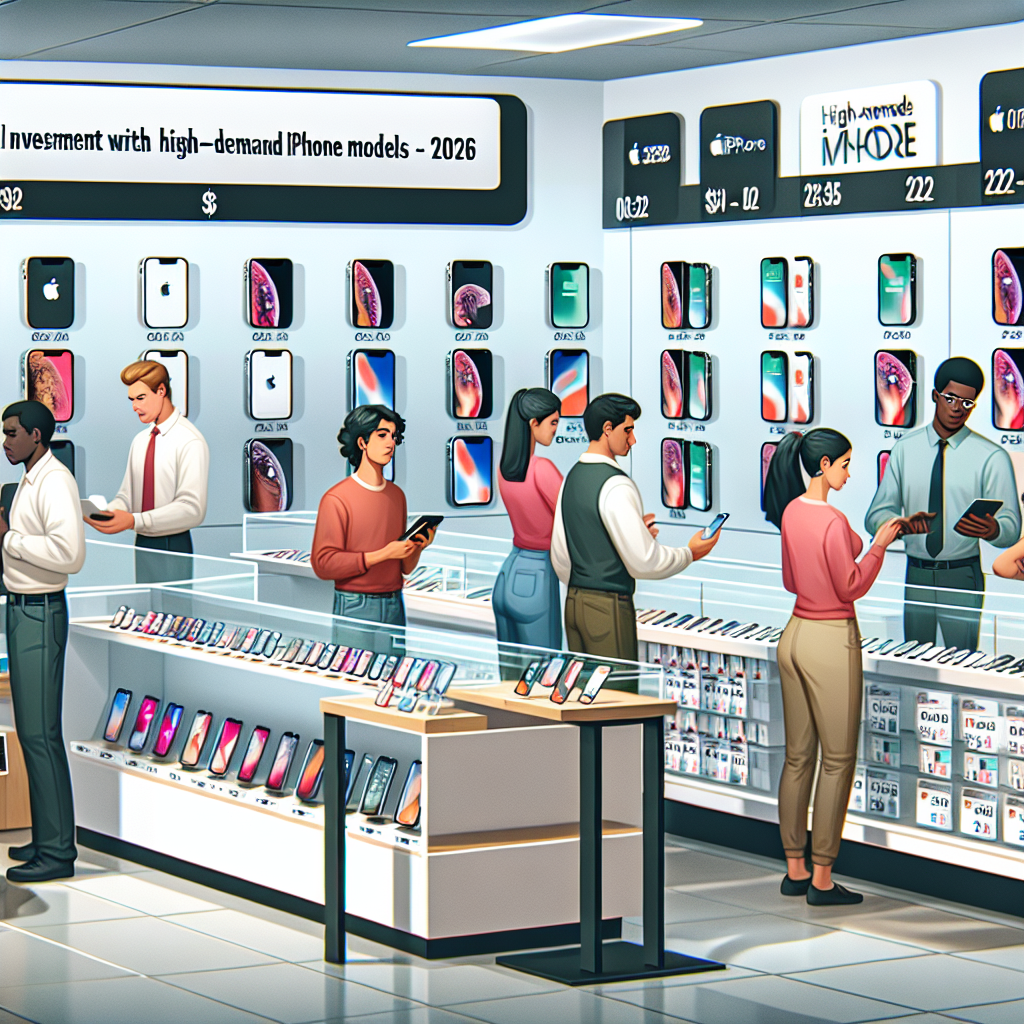 Customers browsing latest iPhone models and accessories in a modern electronics store in 2026.